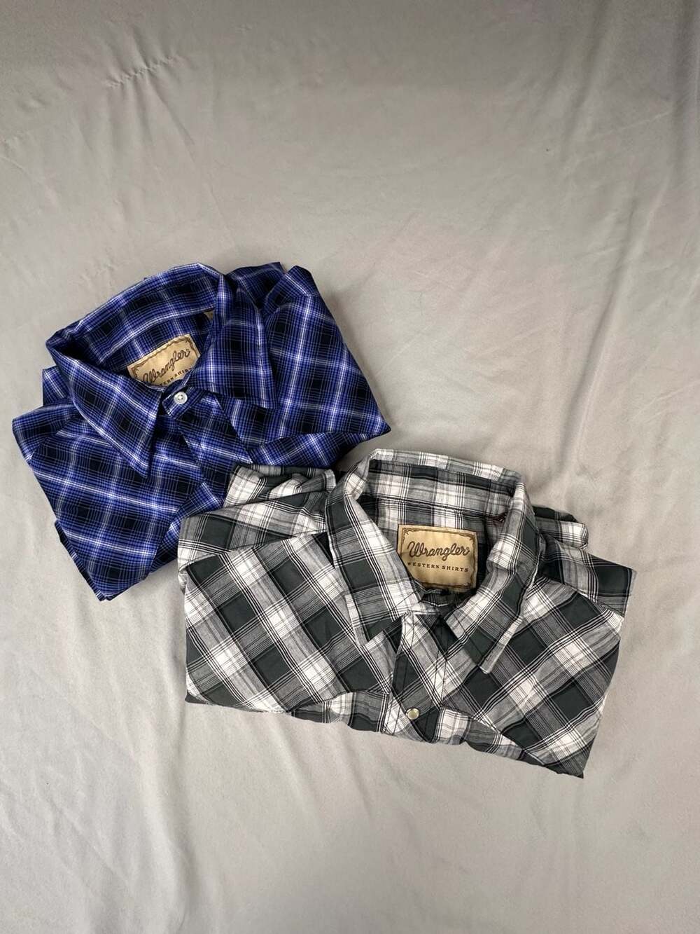 Wrangler Western Shirt Plaid Long Sleeve Pearl Snap Lot Of 2